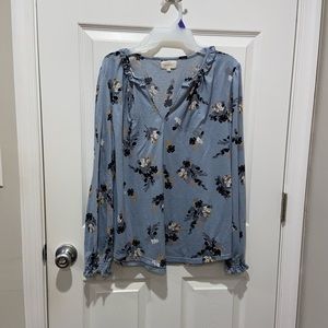 Navy blue floral long sleeve blouse